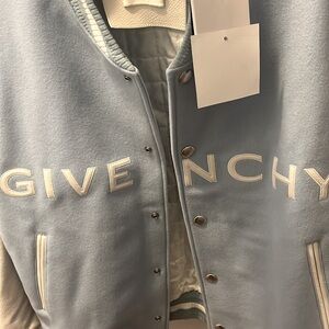 Brand New Givenchy sky blue white iconic varsity jacket.